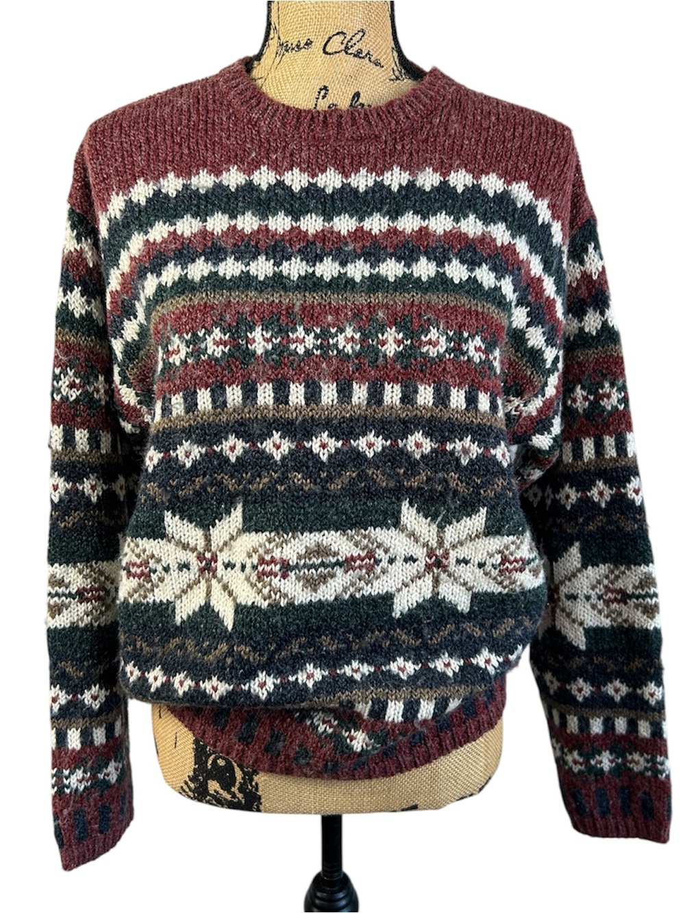 VTG Paul Harris Design Fair Isle Knit Crewneck Sweater - Burgundy Multi